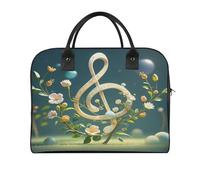 Musical Note Floral Laptop Tote Bag Casual Travel Handbag Multi Pocket Shoulder Bags for Work Travel