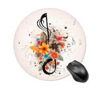 Musical Note Floral Mouse Pad Funny Round Mousepad Anti-Slip Rubber Mouse Mat Laptop Desk Accessories 7.8 X 7.8 Inch for Office and Home Use