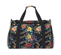 Musical Note Floral Print Gym bag Large Capacity Hand Carry Bag Foldable Carry On Tote for Outdoor Activities
