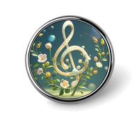 Musical Note Floral Round Badge Personalized Metal Lapel Pin Badges Fit Clothing Bags Hat Humorous Printed Brooch Badge Party Decorations Accessories for Men Women