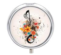 Musical Note Floral Small Pill Box 3 Grids Travel Pill Case Portable Daily Pill Organizer with Anti-Mixing Design Easy to Retrieve Meds for Medication, Vitamin, Supplements