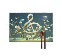 Musical Note Floral Table Mats Set of 6 Heat Resistant Non-Slip Canvas Place Mats Washable Durable Stylish Placemats for Kitchen and Dining Table Home Decorations