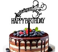 Musical Note Happy Birthday Cake Topper Black Acrylic Mirror Cake Decoration Suitable for Music Theme Party, Birthday Party Cake Decoration Supplies -Style 2