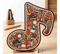 Musical Note Instrument Jigsaw Puzzle Ornament, 3-D Wooden Music Note Puzzles, 3-D Jigsaw Puzzles, Creative Musical Instrument Puzzle Decor for Music Lovers, Unique Desk Art Gifts