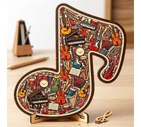 Musical Note Instrument Jigsaw Puzzle Ornament, 3D Wooden Music Note Puzzle Decor, Stunning Display Art with Various Fragments Interior and Classic Musical Notes Outer, Gift for Music Lovers -Style B