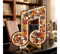 Musical Note Instrument Jigsaw Puzzle Ornament, 3D Wooden Music Note Puzzle Decor, Stunning Display Art with Various Fragments Interior and Classic Musical Notes Outer, Gift for Music Lovers -Style C