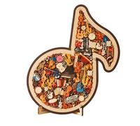 Musical Note Instrument Jigsaw Puzzle Ornament, 3D Wooden Music Note Puzzle, Stunning Display Art,Various Fragments Interior and Classic Musical NoteOute,Unique Desk Art Gift For Music Lover (C)