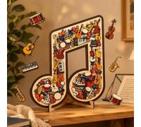 Musical Note Instrument Jigsaw Puzzle Ornament, 3D Wooden Music Note Puzzle, Stunning Display Art with Various Fragments Interior and Classic Musical NoteOuter, for Music Into Tangible Gift (Style C)
