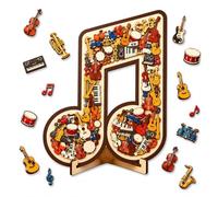 Musical Note Instrument Jigsaw Puzzle Ornament,3D Wooden Music Note Puzzle,Stunning Display Art with Various Fragments Interior and Classic Musical-Note Outer for Music Lovers,Unique Desk Art Gift(C)