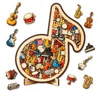 Musical Note Instrument Jigsaw Puzzle Ornament,3D Wooden Music Note Puzzle,Stunning Display Art with Various Fragments Interior and Classic Musical-Note Outer for Music Lovers,Unique Desk Art Gift(A)