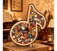 Musical Note Instrument Jigsaw Puzzle Ornament, 3D Wooden Music Note Puzzle, Stunning Display Art with Various Fragments Interior and Classic Musical NoteOuter, for Music Into Tangible Gift (Style A)