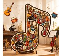 Musical Note Instrument Jigsaw Puzzle Ornament, 3D Wooden Music Note Puzzle, Stunning Display Art With Various Fragments Interior And Classic Musical NoteOuter, for Music Into Tangible Gift