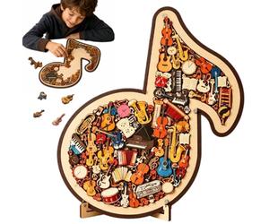 Musical Note Instrument Jigsaw Puzzle Ornament, 3D Wooden Music Note Puzzle, Stunning Display Art with Various Fragments Interior, Music Notes Puzzl-e Gifts for Men Women Teacher Student Musicians