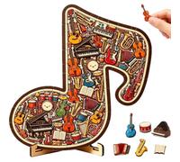 Musical Note Instrument Jigsaw Puzzle Ornament - 3D Wooden Music Note Shaped Puzzle Decor with Stand, Unique Desk Art Gift for Music Lovers, Piano Teachers, Musicians, Adults, Home Office Decor (B)