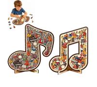 Musical Note Instrument Wooden Puzzle with Stand Tabletop 3D Music Notes 73piece Jigsaw Ornament for Home Studio Decoration 68piece Desktop Puzzles Decor for Birthday Christmas Teachers' Day (2 Sets)