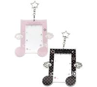 Musical Note Kpop Photocard Holder Keychain with Angel Wing Decor - 2 Pieces Clear Acrylic Protective Badge Holder for ID, Bus, Credit Cards (Pink)