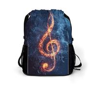 Musical Note Music Trendy Drawstring Backpack Lightweight Gym Bag with Shoes Compartment Printed String Daypack