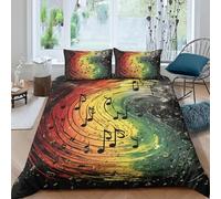 Musical Note Printed King Duvet Cover Set Psychedelic Vortex Bedding Set Ultrasoft Microfiber Quilt Cover 220x230 cm with Zipper and 2 Pillowcases for Double Bed 2491.A