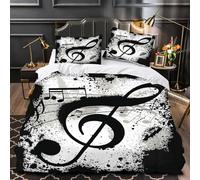 Musical Note Single Duvet Cover Sets Music Theme Bedding Single Bed Set 3D Print Ultra Soft Microfiber Quilt Cover 135 x 200 with Zipper Closure and 2 Pillowcases J-3404