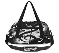Musical Notes Black White Kids Travel Duffle Bag Weekender Overnight Bag for Boy Girls Carry On Travel Bag Workout Duffel Bag