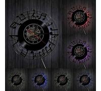 Musical Notes Clef Music Studio Home Decor Bedroom Interior Wall Clock Music Icons & Symbols Rock n Roll Vinyl Record Wall Clock With LED