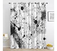 Musical Notes Curtains, Black White Blackout Curtains 90 Inch Drop, Abstract Splash Thermal Curtain for Bedroom Living Room, Long Eyelet Drapes 2 Panels, Pm024
