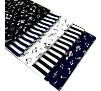 Musical Notes Fat Quarter Fabric Bundle, 5 x Cotton Poplin Quarters - Fabric 50 x 55cm, Black, White & Navy