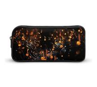 Musical Notes on Dark Background Pencil Case - Large Aesthetic Makeup Bag Multi-Purpose Pencil Pouch Cute Cosmetic Bag with Zipper Closure for Office, Home, Study & Travel