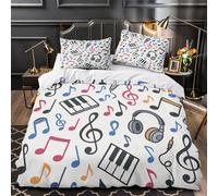 Musical notes pattern 3D Print 3 Piece Duvet Cover Colorful music icons style Comforter Cover Set 3D Printed Microfiber Hidden Zipper Anti Allergy for Kids Teens Men Women Super king（260x220cm）