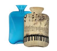 Musical Notes Piano Keys Vintage Hot Water Bottle with Cover, 2L Large Capacity Hot Water Bag for Hot Cold Compress, Hand Feet Warmer, Neck Shoulder Pain Relief