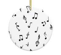 musical notes Print Christmas Tree Ceramic Hanging Ornament â€“ Round Keepsake, Festive Xmas Party for Home, Office