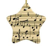 Musical Notes Print Christmas Tree Ceramic Hanging Star Shaped For Holidays Xmas Tree Decoration Gift
