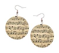 Musical Notes Printed Round Earrings For Women, 1 Pair Lightweight Leather Pierced Earrings Set Trendy Jewelry Gifts For Women Girls
