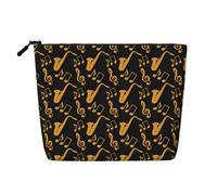 Musical Notes Treble Cosmetic Organizer Large Fake Hemp Bag, Water Resistant Zippered Pouch for Daily Travel