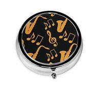 Musical Notes Treble Print Pill Box for Pocket Round Pill Box 3 Compartment Decorative Portable Travel Pill Holder Tablet Vitamin Organizer Mini Pill Case(2pcs)