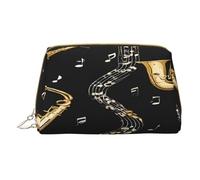 (Musical Notes Treble) Print Pu Leather Makeup Bag with Zipper Pocket Compact Organizer for Travel/Purse