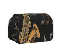 Musical Notes Treble Printed Flip Pencil Case with 2 Compartments, Large Capacity, Portable Stationery Organizer for School, Travel and Art