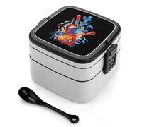 Musical Notes Violin Instruments Bento Lunch Box Adults with Compartments Handle Food Containers 1000ml