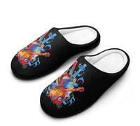 Musical Notes Violin Instruments Breathable Slippers Women Slip On Winter Warm House Slippers Shoes Bedroom 11-12（42-43）