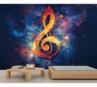 Musical Notes Wallpaper, Music Mural, Colorful Ink Splash Large Wallpaper for Living Room, Music Wall Mural - 390x260cm (Not Peel n' Stick)