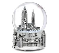 Musical Silver New York City Snow Globe with Sculpture Base, 15cm