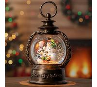 Musical Snow Globe Lantern Lighted Snowman with Penguins Christmas Snow Water Lantern Swirling Glittering Home Decoration and Gift, Battery Operated or USB Powered