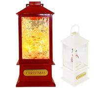 Musical Snow Globe Lantern with LED Lights, Rotating Santa & Snowman, Swirling Snow, 8 Christmas Songs, Battery/USB Powered Festive Tabletop Decoration
