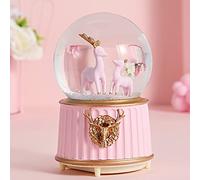 Musical Snow Globe Light Up Crystal Ball Music Box Automatic Snowfall Elk Illuminated Snow Globe Desktop Ornament Christmas New Year Valentine's Day Birthday Gift for Kids Girls Children Adults