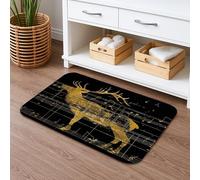 Musical Stag Quick Dry Bath Mat, Vintage Gold Deer Design Absorbent Non Slip Shower Mat, Artistic Memory Foam Washable Bath Rugs for Bathroom Toilet Restroom Decorative 20x32 Inch