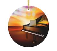 Musical Theatre Double-Sided Printed Christmas Ceramic Round Ornament With Gold Hanging Cord-Festive Holiday Decoration For Home,Store