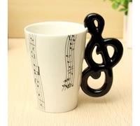 Musical Treble Clef Ceramic Coffee Mug - 200ml Handcrafted Music Note Porcelain Cup with G-Clef Handle - Unique Gift for Music Teachers, Piano Players, Singers, and Composers - White & Black