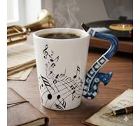 Musical Treble Clef Ceramic Coffee Mug - 200ml Handcrafted Music Note Porcelain Cup with G-Clef Handle - Unique Gift for Music Teachers, Piano Players, Singers, and Composers (Saxophone)