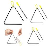 Musical Triangles, 3 Pack Hand Percussion Triangles with Strikers and Finger Holder, 4/5/6 inch Musical Steel Triangle Instruments for Early Education Toy, Music Learning, Practicing Enlightenment