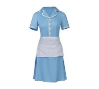 Musical Waitress Cosplay Costume Women Blue Maid Dress Uniform with Apron Outfit, Blue, XL